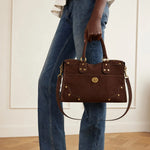 Handbag Suede Brass Accents Adjustable Shoulder Strap