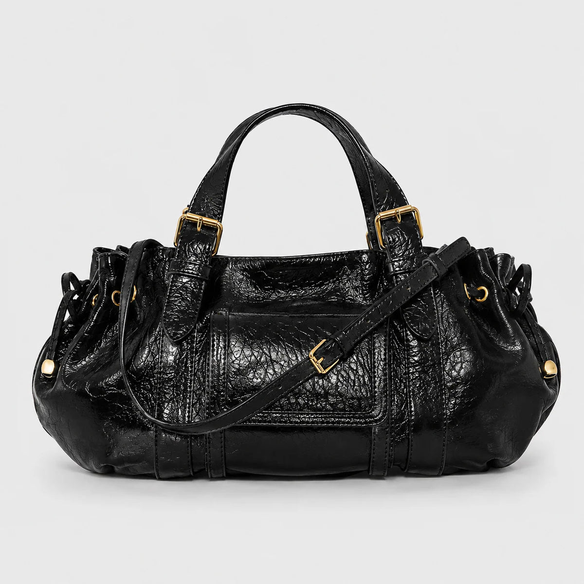 Handbag Textured Leather Detachable Shoulder Strap Spacious Interior