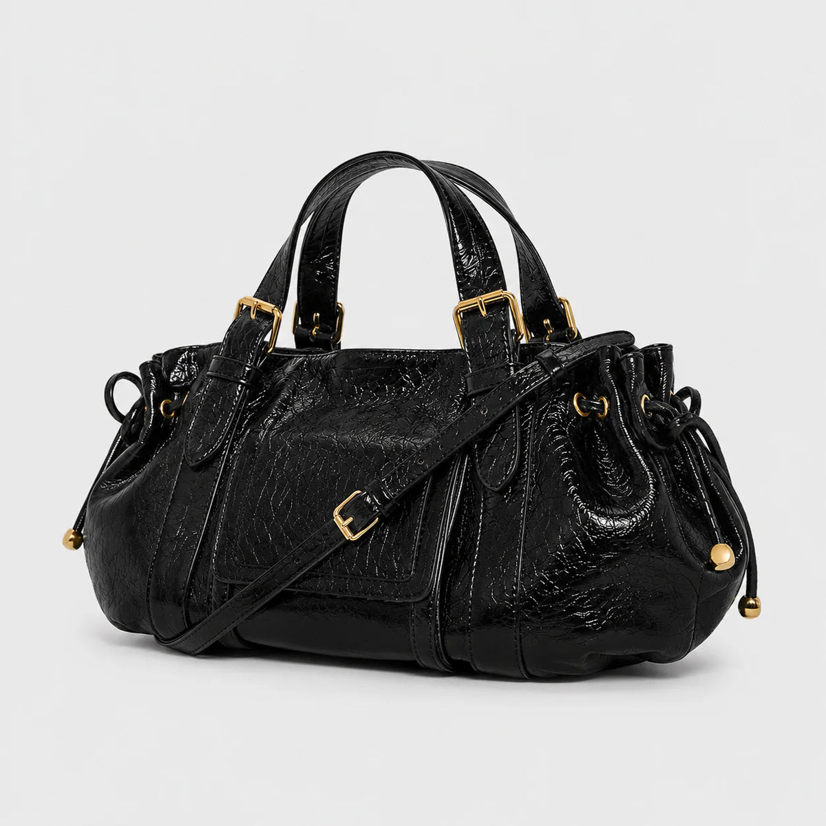 Handbag Textured Leather Detachable Shoulder Strap Spacious Interior