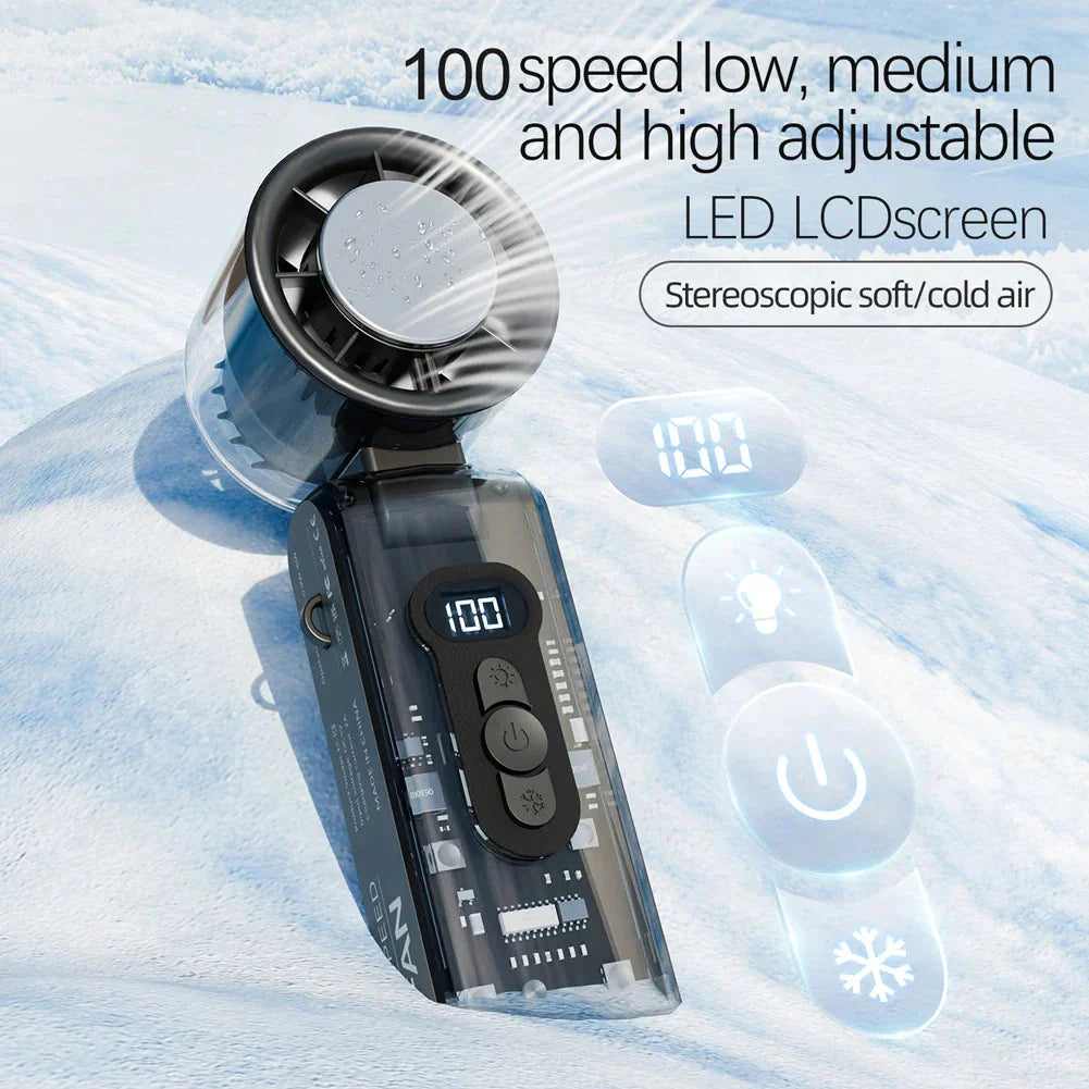Handheld Fan Foldable Digital LED USB Rechargeable