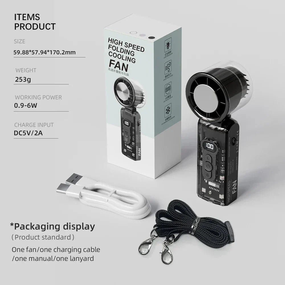 Handheld Fan Foldable Digital LED USB Rechargeable