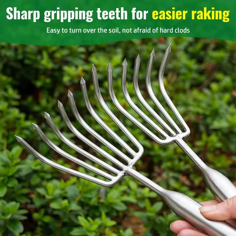 Handheld Garden Rake Stainless Steel Reinforced Teeth