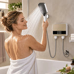 Handheld Shower Head Pressure-Boosting 4 Spray Modes Wipe-Clean Nozzles