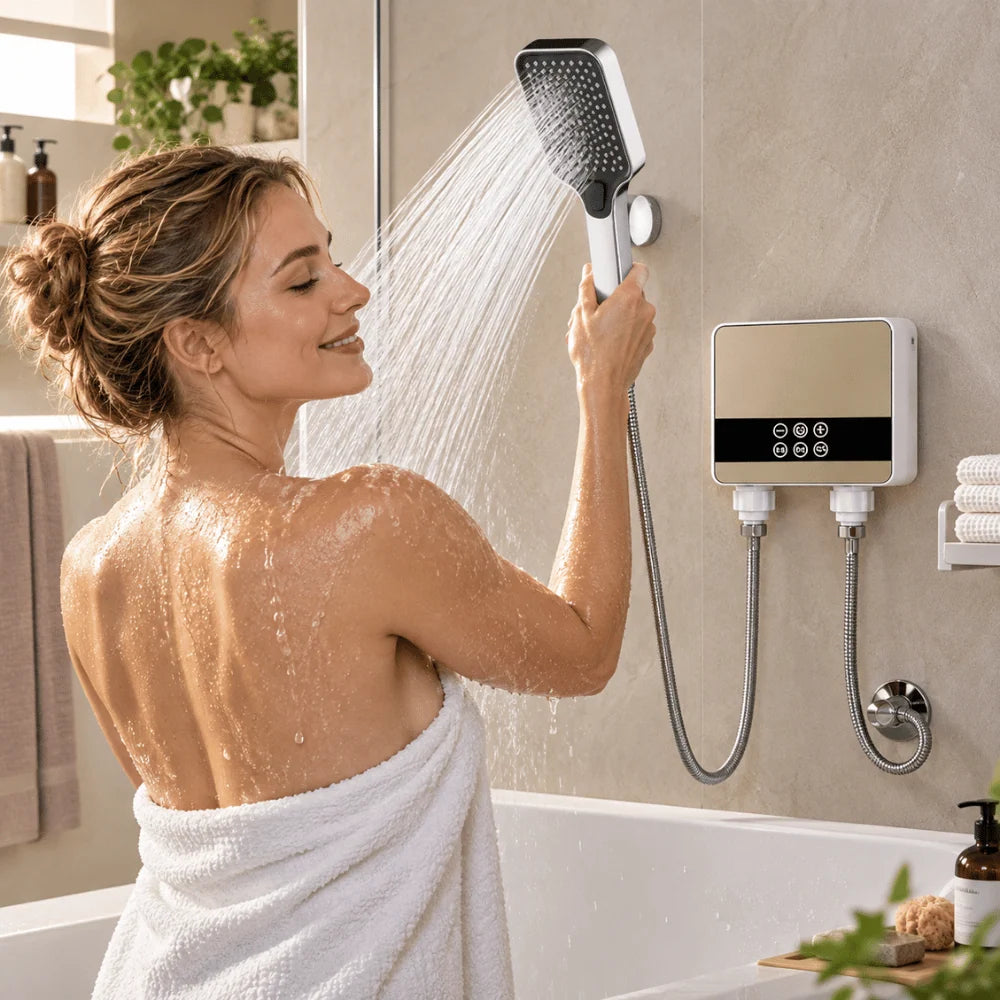 Handheld Shower Head Pressure-Boosting 4 Spray Modes Wipe-Clean Nozzles