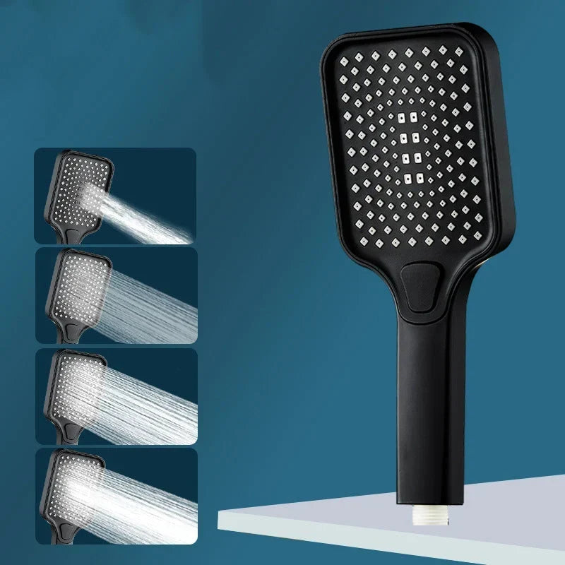 Handheld Shower Head Pressure-Boosting 4 Spray Modes Wipe-Clean Nozzles