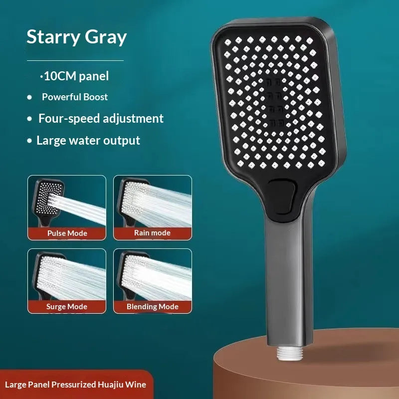 Handheld Shower Head Pressure-Boosting 4 Spray Modes Wipe-Clean Nozzles