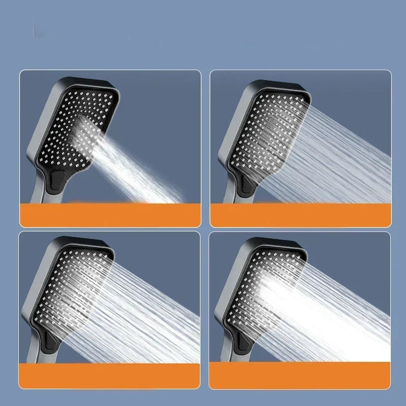 Handheld Shower Head Pressure-Boosting 4 Spray Modes Wipe-Clean Nozzles
