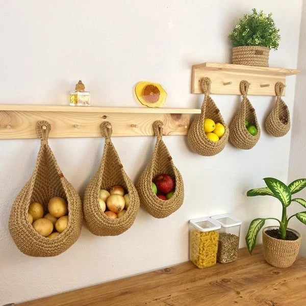 Hanging Basket Handmade Crochet Natural Jute Space-Saving