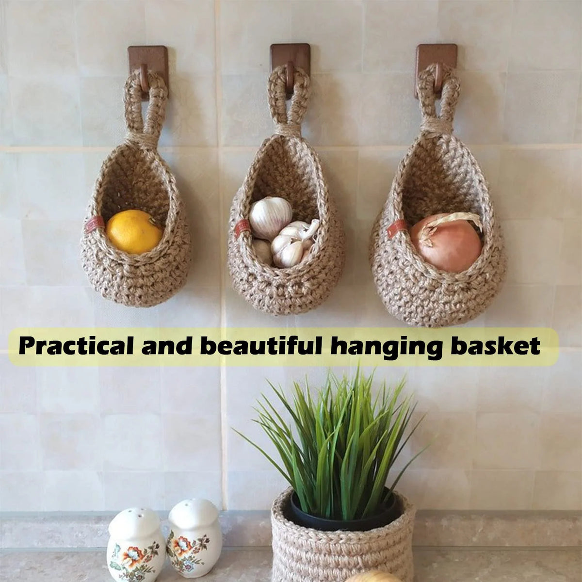 Hanging Basket Handmade Crochet Natural Jute Space-Saving