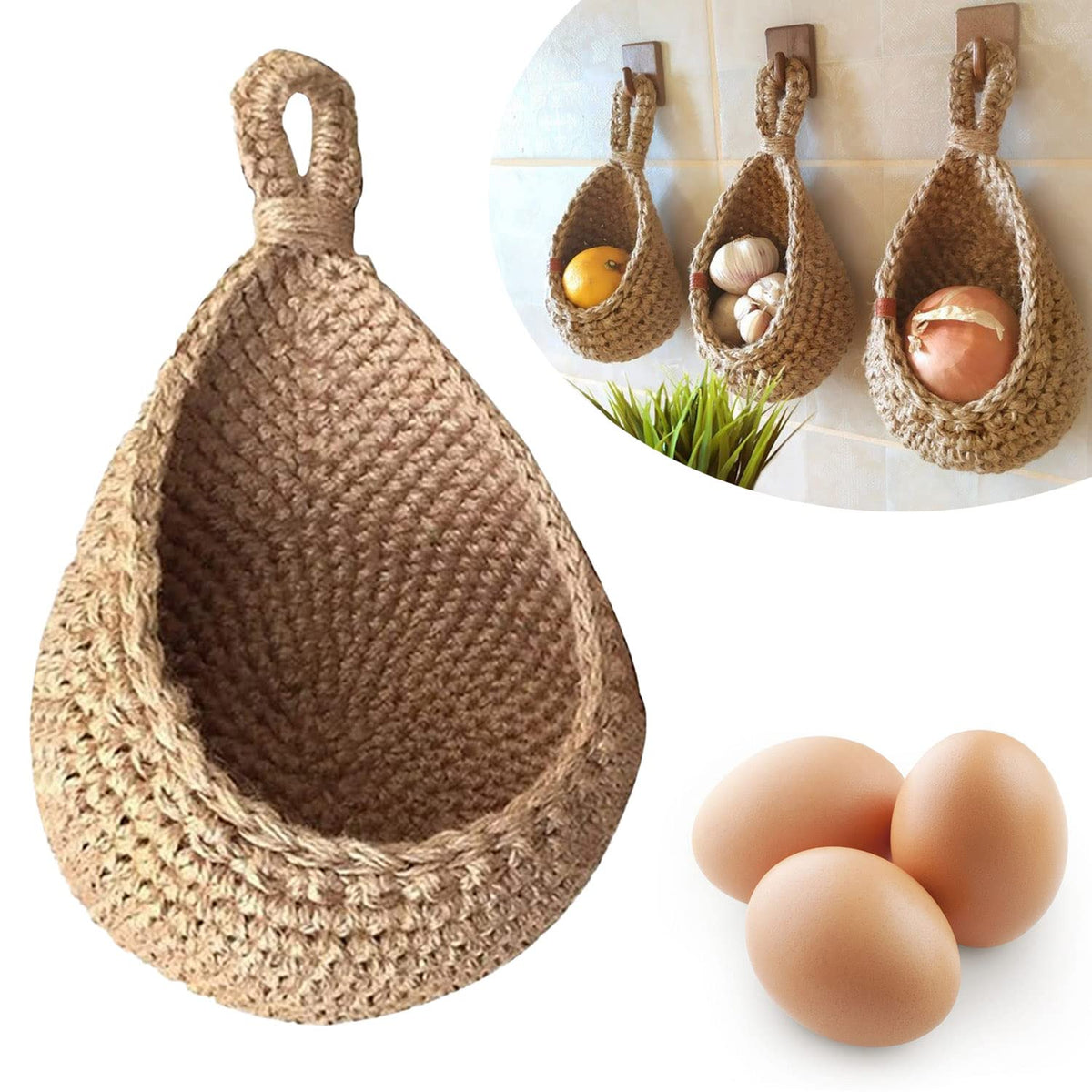 Hanging Basket Handmade Crochet Natural Jute Space-Saving