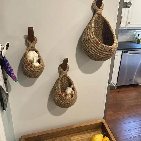 Hanging Basket Handmade Crochet Natural Jute Space-Saving