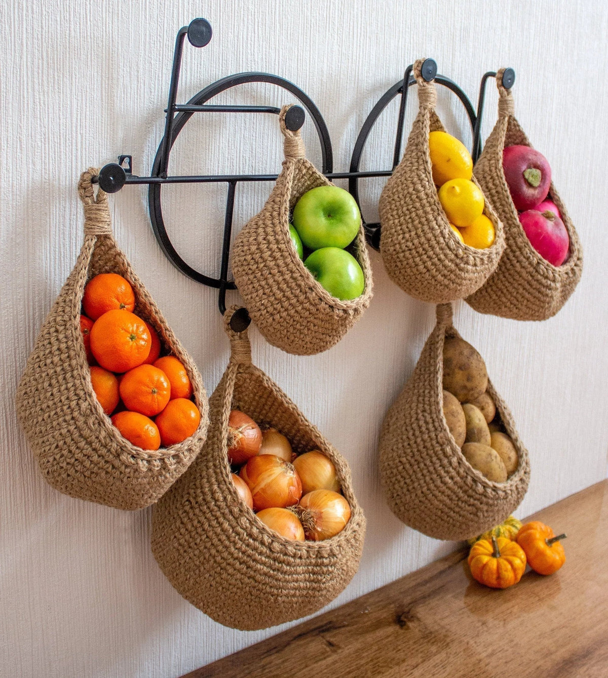 Hanging Basket Handmade Crochet Natural Jute Space-Saving