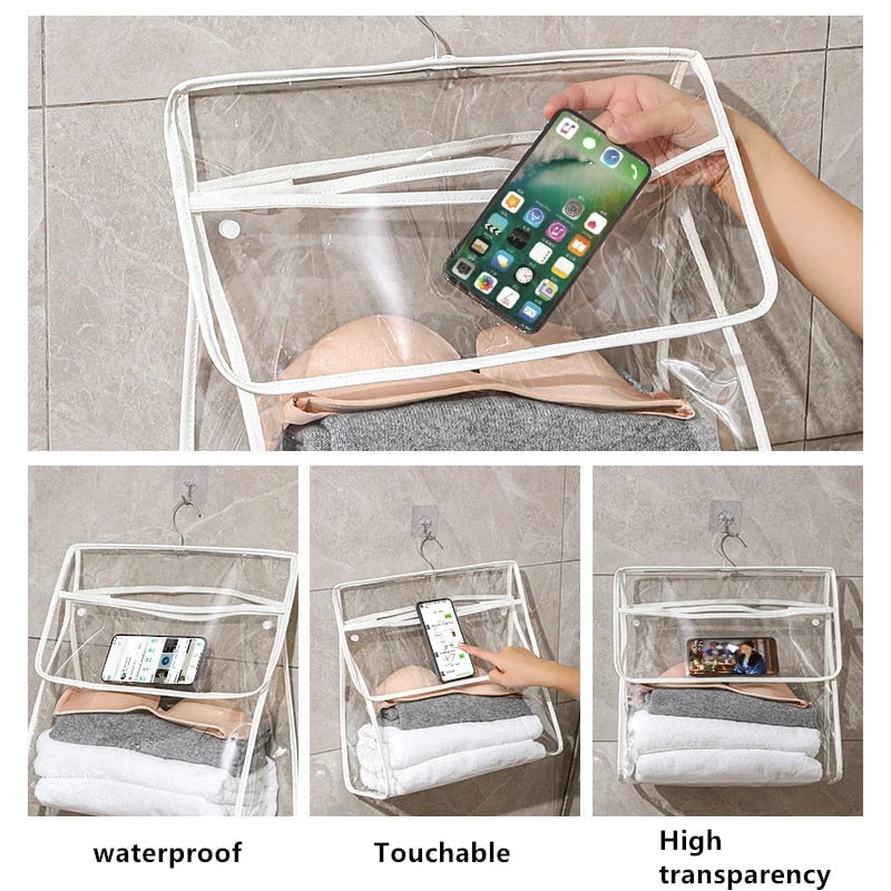 Hanging Bathroom Organizer Transparent Waterproof Touchscreen Pocket