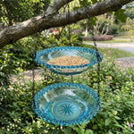 Hanging Bird Feeder & Bath Dual-Tier Weather-Resistant Pressed-Glass Look