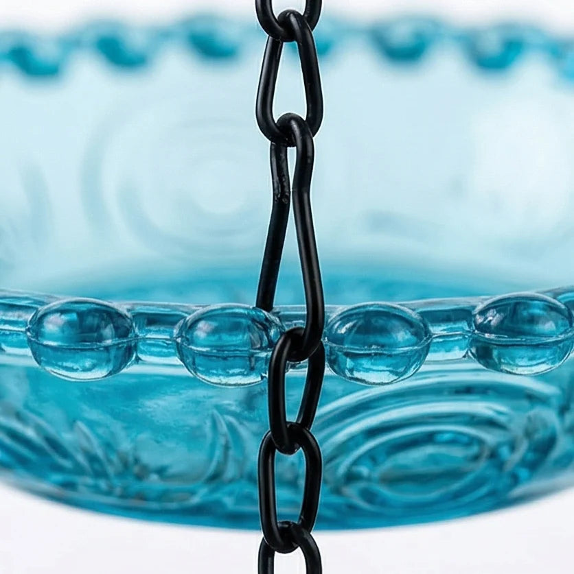 Hanging Bird Feeder & Bath Dual-Tier Weather-Resistant Pressed-Glass Look