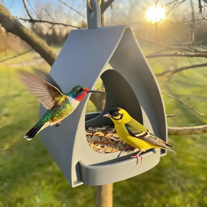 Hanging Bird Feeder Weather-Resistant Curved Roof Built-In Perch