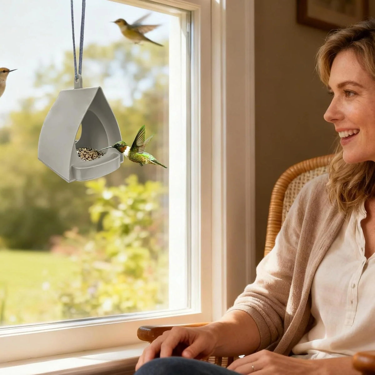 Hanging Bird Feeder Weather-Resistant Curved Roof Built-In Perch
