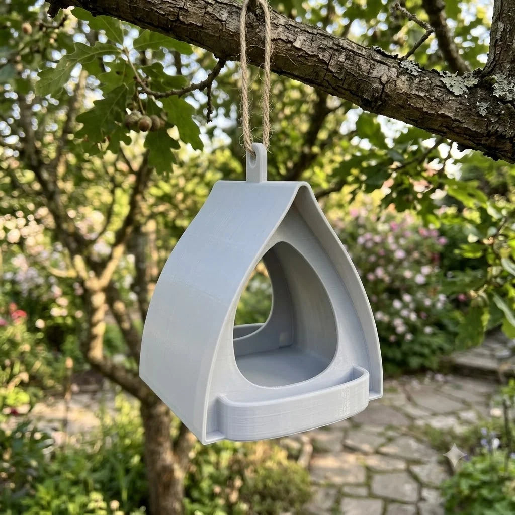 Hanging Bird Feeder Weather-Resistant Curved Roof Built-In Perch