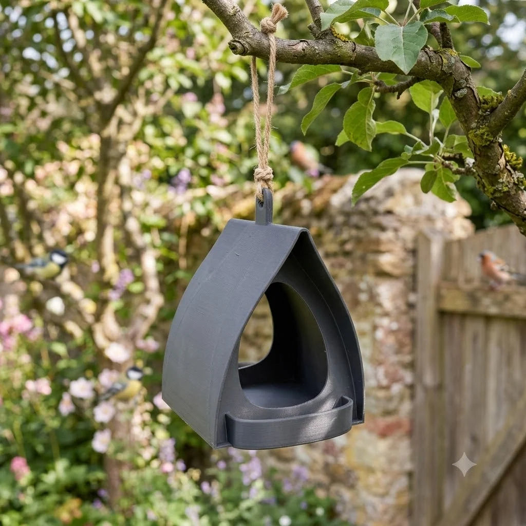 Hanging Bird Feeder Weather-Resistant Curved Roof Built-In Perch