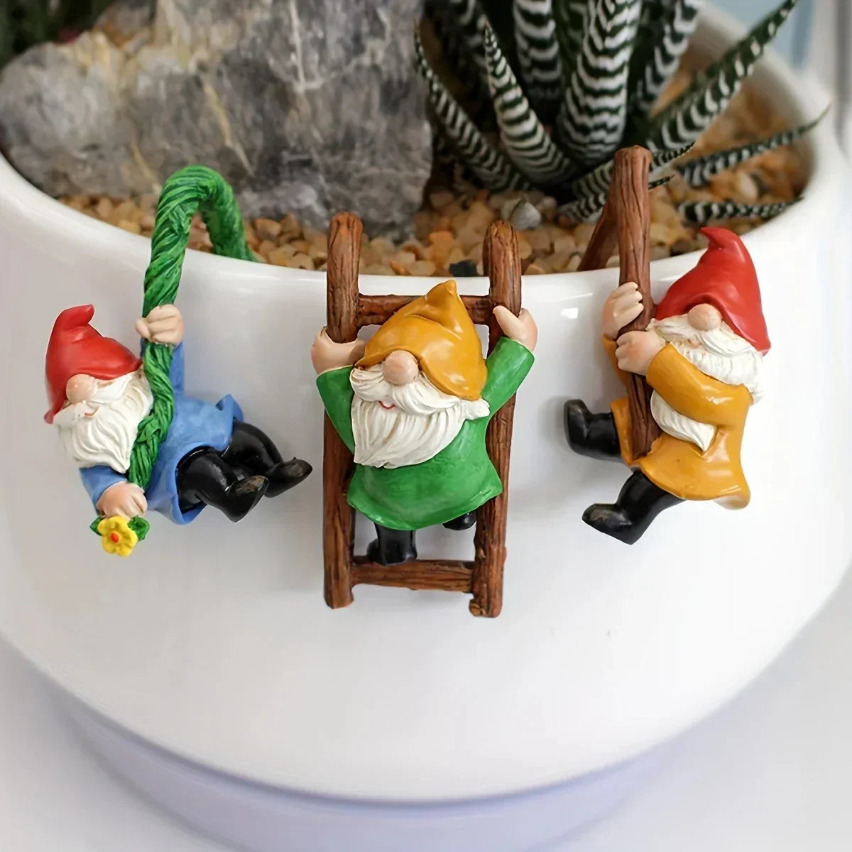 Hanging Garden Gnome Ornaments Resin Set of 3
