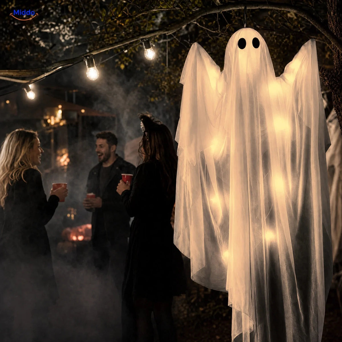 Hanging Ghost Decoration 46.9-Inch Draped LED Options