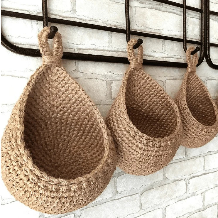 Hanging Storage Basket Natural Jute Handmade Wall-Mounted