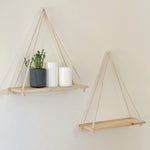 Hanging Wall Shelf Scandinavian Minimalist Wood Rope Hanger