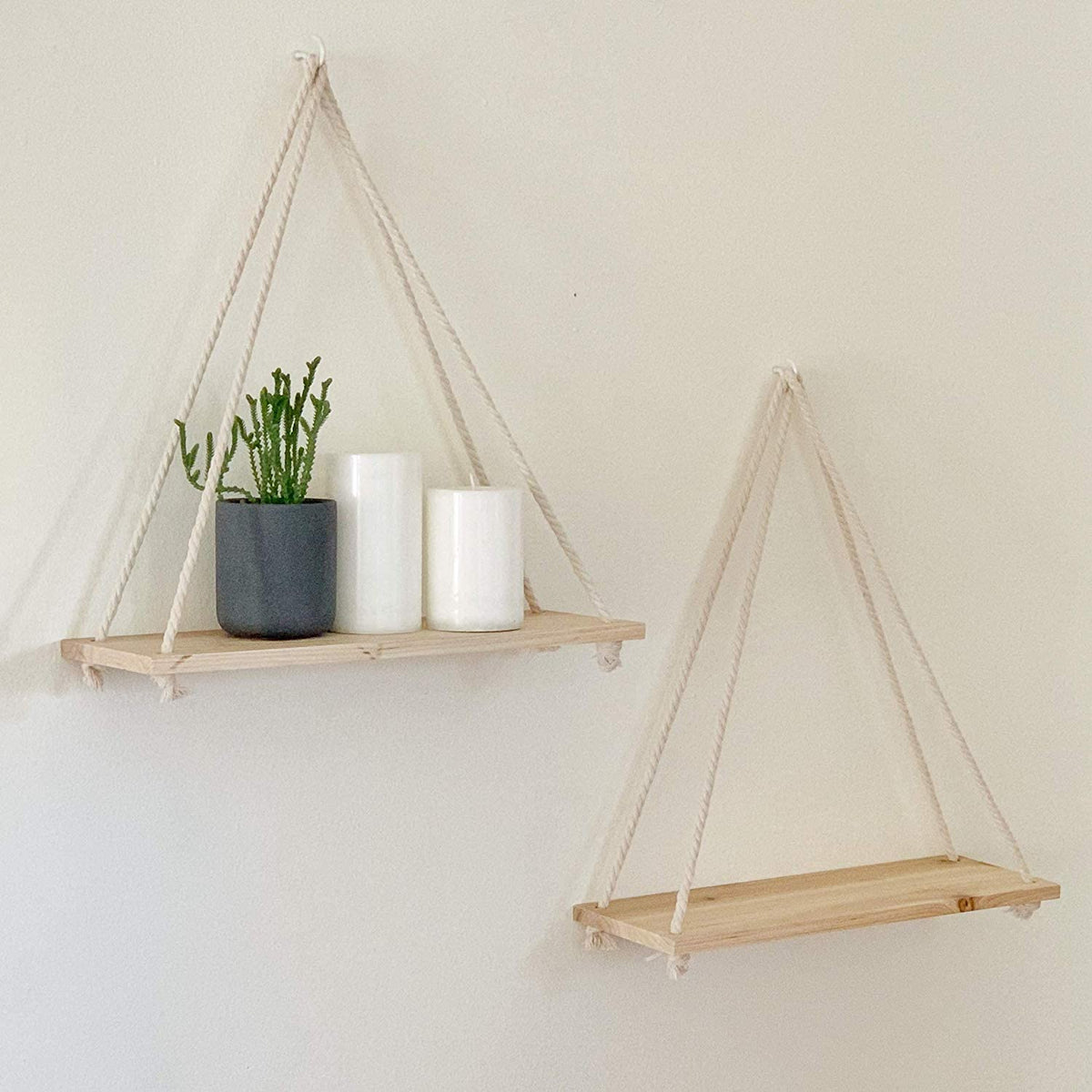 Hanging Wall Shelf Scandinavian Minimalist Wood Rope Hanger