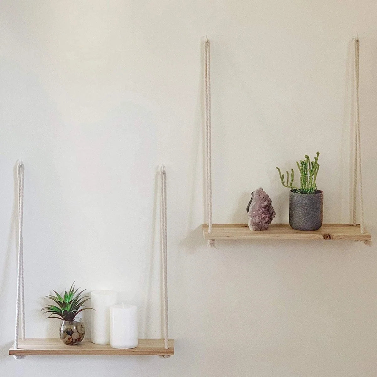 Hanging Wall Shelf Scandinavian Minimalist Wood Rope Hanger