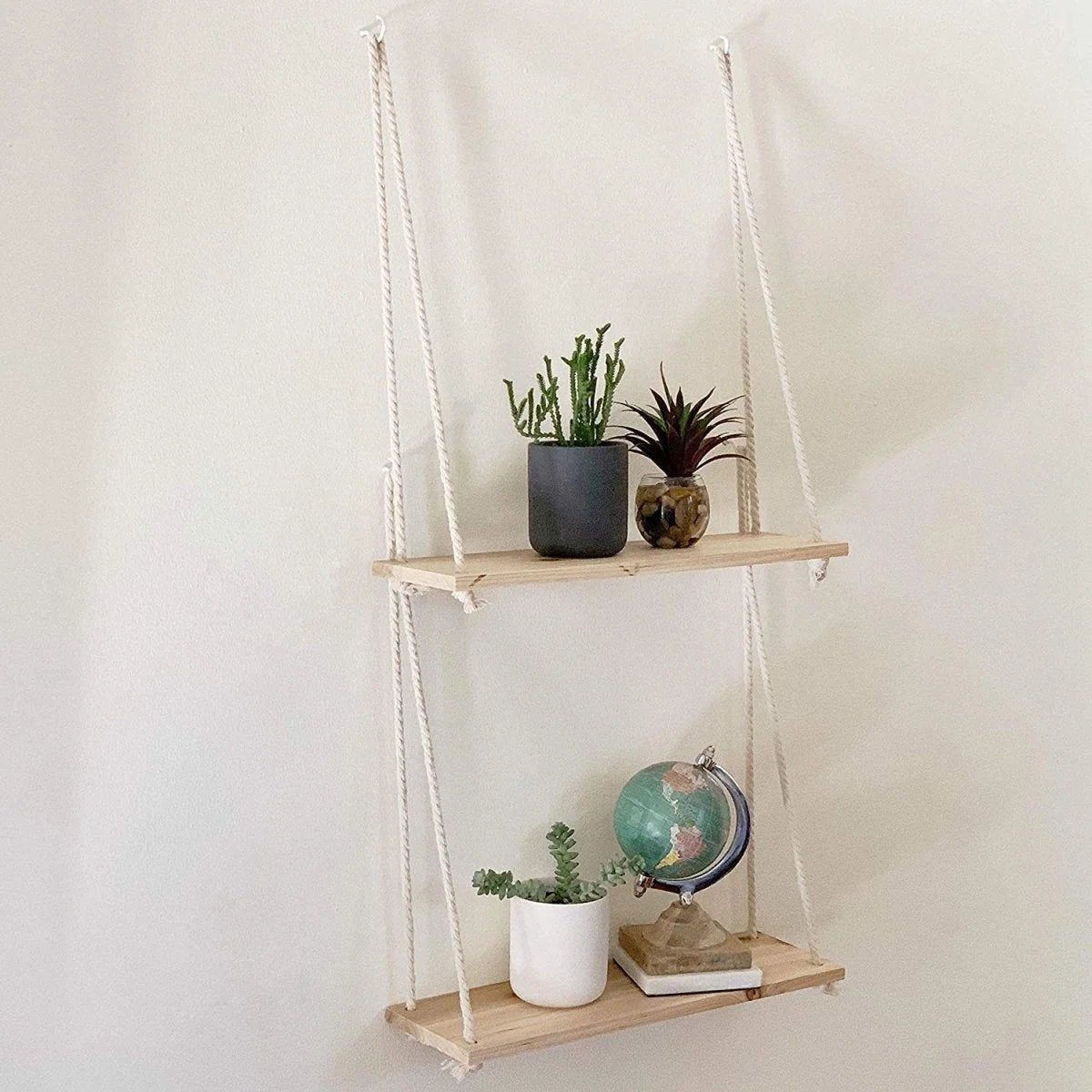 Hanging Wall Shelf Scandinavian Minimalist Wood Rope Hanger