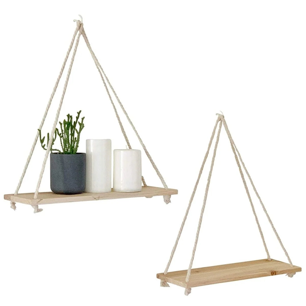 Hanging Wall Shelf Scandinavian Minimalist Wood Rope Hanger