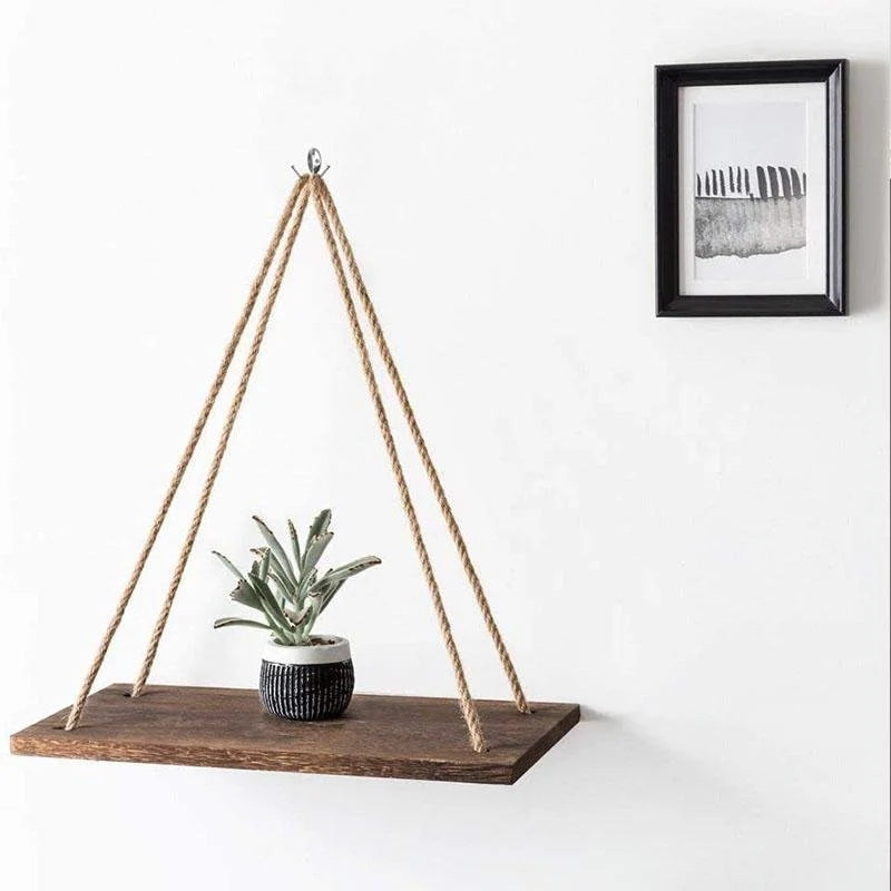 Hanging Wall Shelf Scandinavian Minimalist Wood Rope Hanger