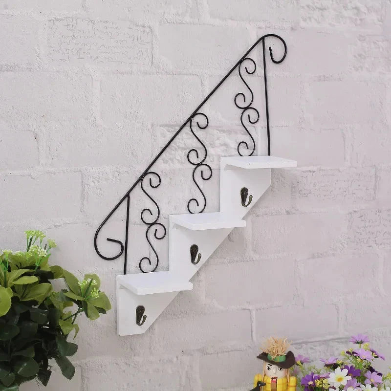 Hanging Wall Shelf Three-Tier Wood & Iron