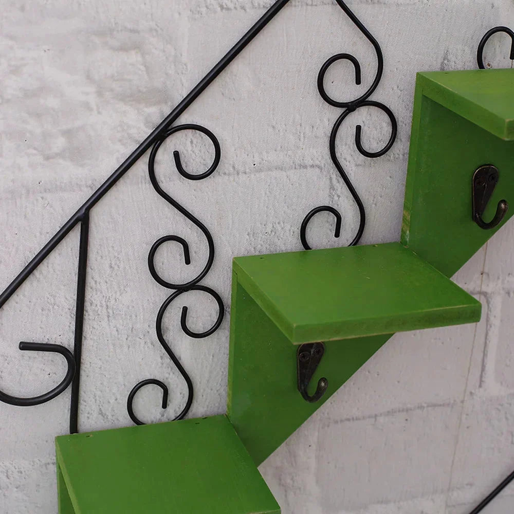 Hanging Wall Shelf Three-Tier Wood & Iron