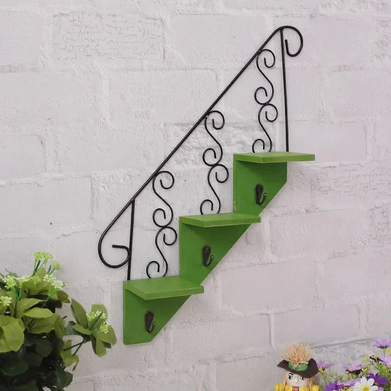 Hanging Wall Shelf Three-Tier Wood & Iron