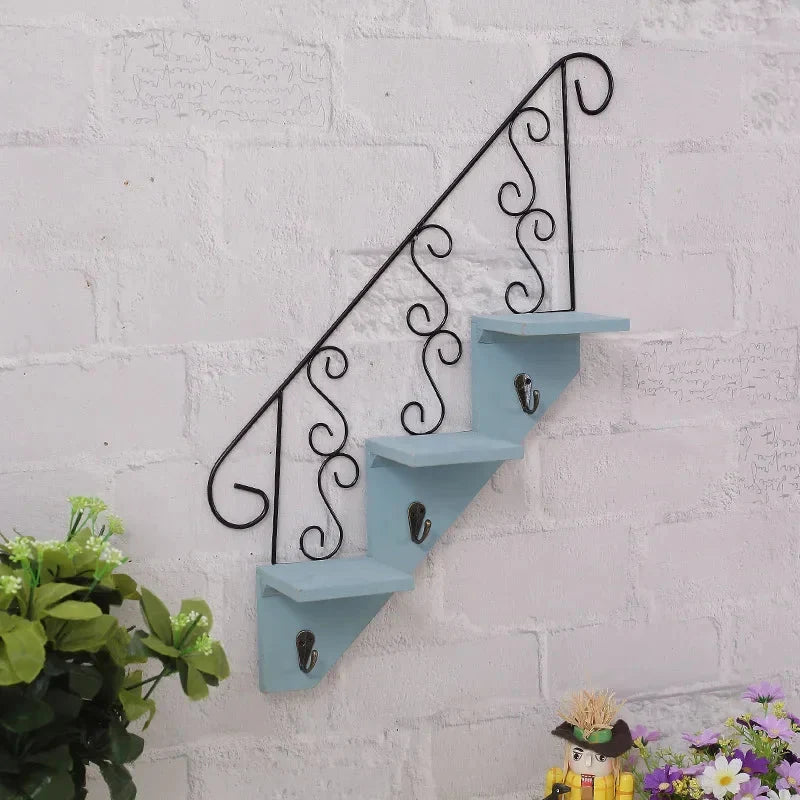 Hanging Wall Shelf Three-Tier Wood & Iron