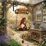 Hanging Welcome Sign Wooden Gnome Bell Accent