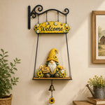 Hanging Welcome Sign Wooden Gnome Bell Accent