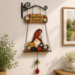 Hanging Welcome Sign Wooden Gnome Bell Accent