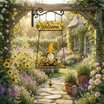 Hanging Welcome Sign Wooden Gnome Bell Accent