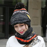 Hat And Scarf Set Velvet Lined Removable Face Mask