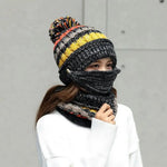 Hat And Scarf Set Velvet Lined Removable Face Mask