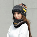 Hat And Scarf Set Velvet Lined Removable Face Mask