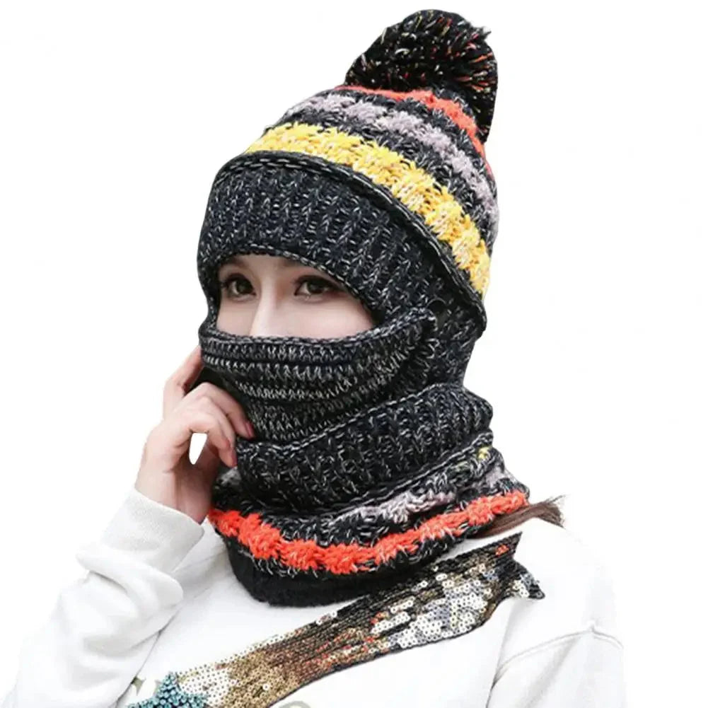Hat And Scarf Set Velvet Lined Removable Face Mask