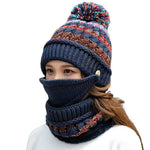 Hat And Scarf Set Velvet Lined Removable Face Mask
