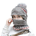 Hat And Scarf Set Velvet Lined Removable Face Mask