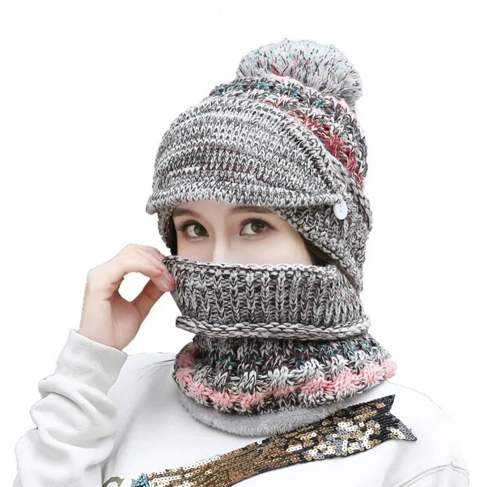Hat And Scarf Set Velvet Lined Removable Face Mask
