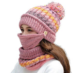 Hat And Scarf Set Velvet Lined Removable Face Mask
