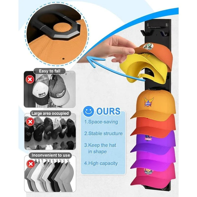 Hat Organizer Wall-Mounted Holds Up to 9 Hats Set of 2