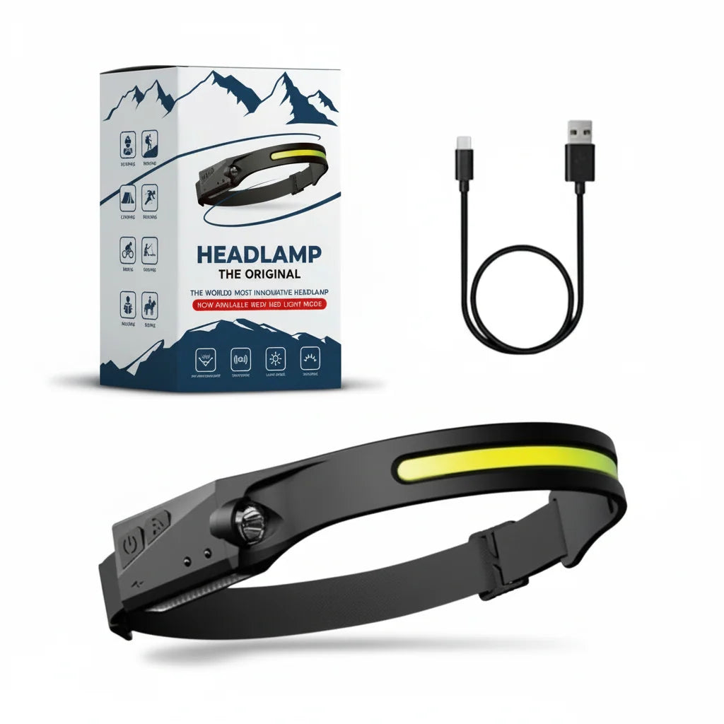 Headlamp 230° Wide-Angle COB Motion Sensor & USB Rechargeable